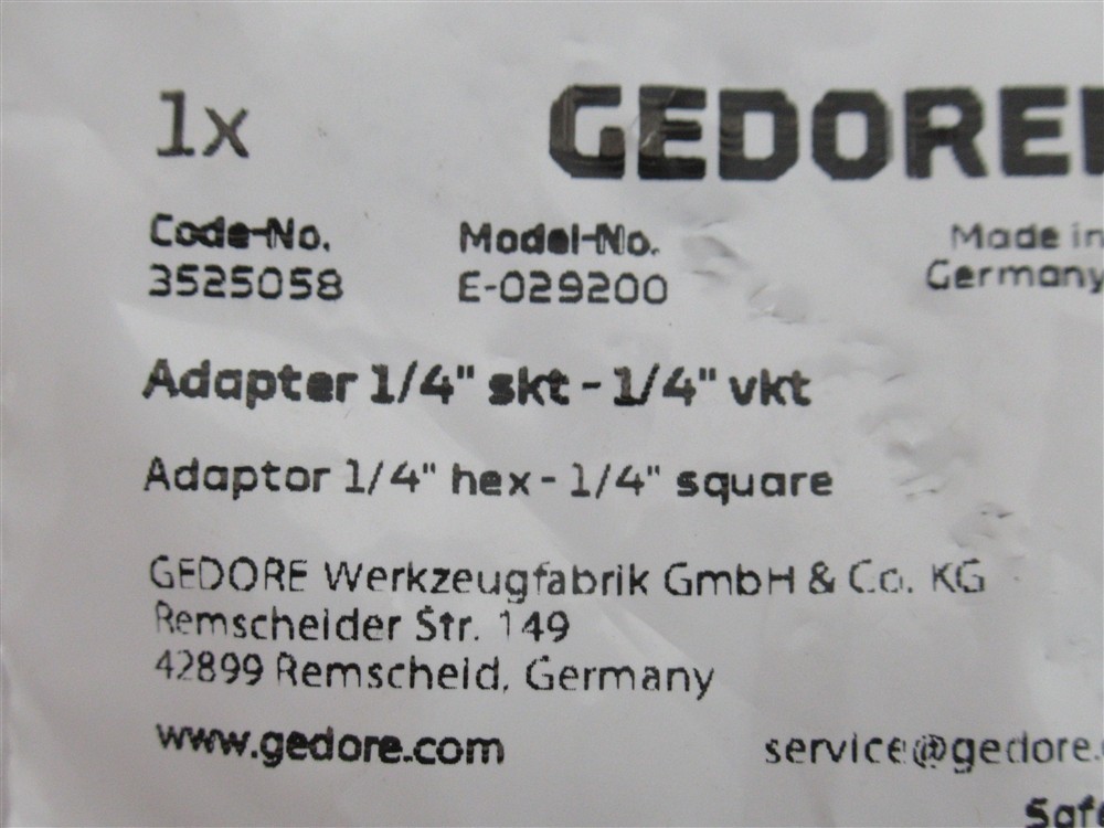 Gedore E-029200 , Adapter , 1/4″ Hex x 1/4″ Square