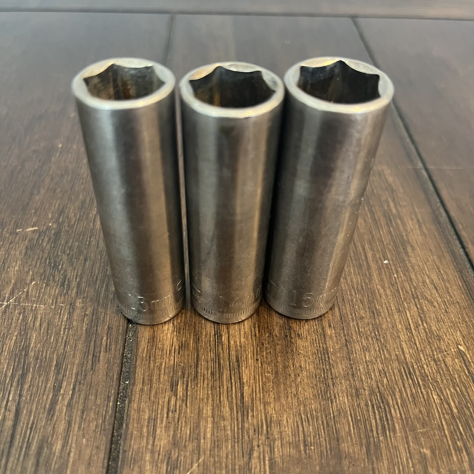 3 VTG 3/8″ DRIVE CRAFTSMAN METRIC 6 PT DEEP SOCKETS, 13mm, 14mm, 15mm USA