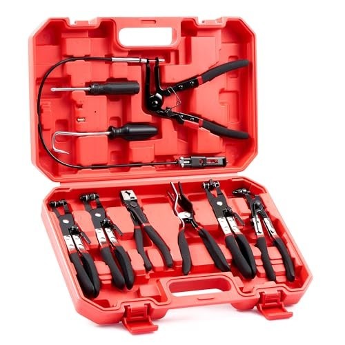 9pc Hose Clamp Pliers Set – Flexible Wire, Long Reach Swivel Jaw & Flat Band for