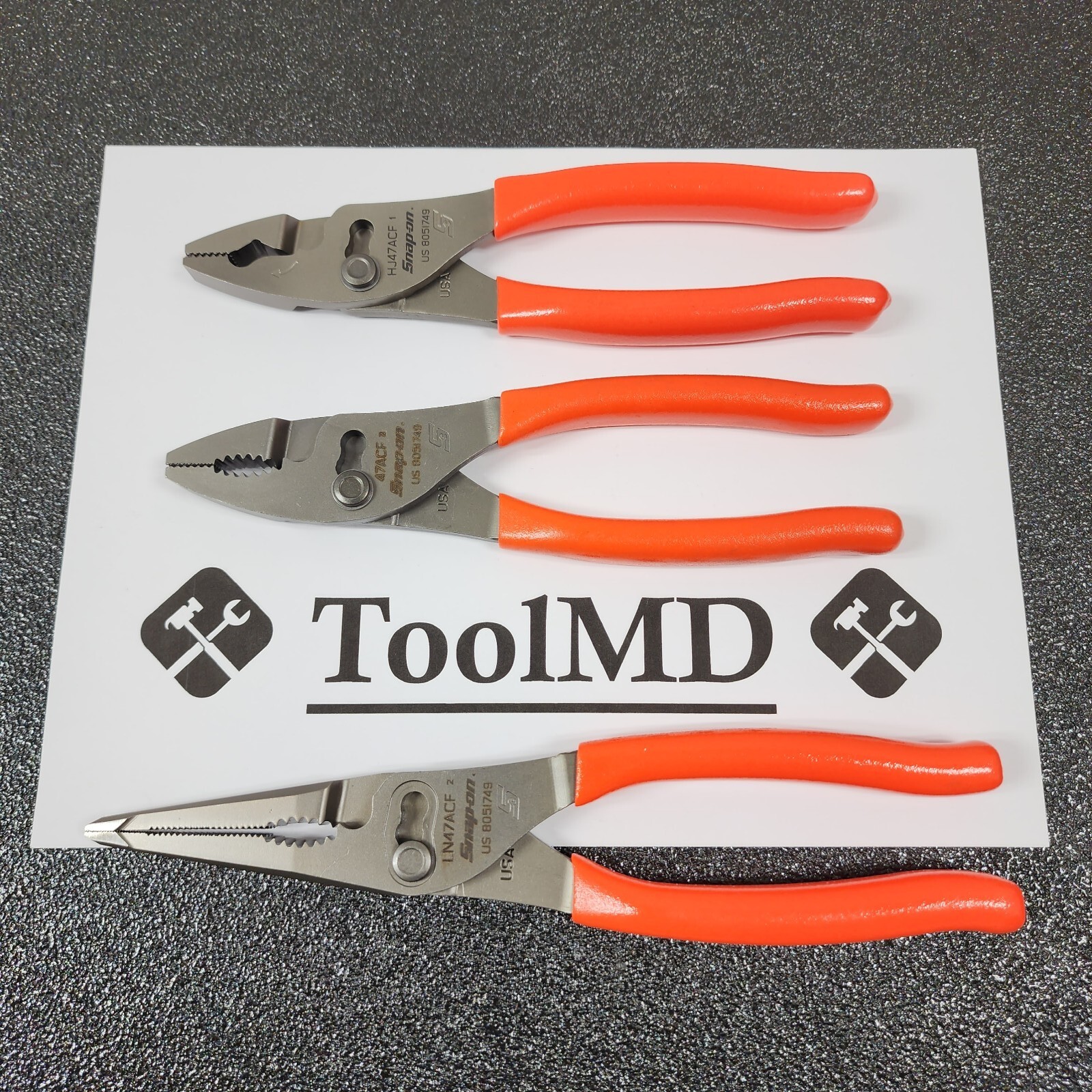 Snap-on Tools USA NEW STYLE ORANGE 3pc Soft Grip Plier Lot Set PL347ACF LN47ACF
