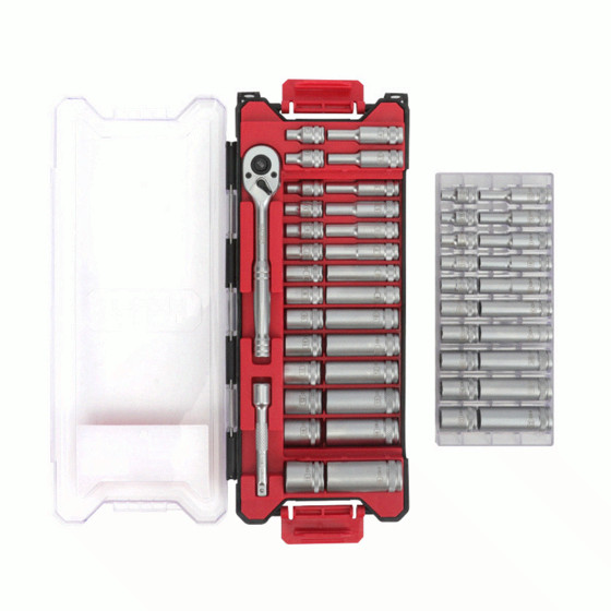 Hyper Tough 1/4-Inch Drive Ratchet and Socket Set, SAE and Metric, 50 Pieces