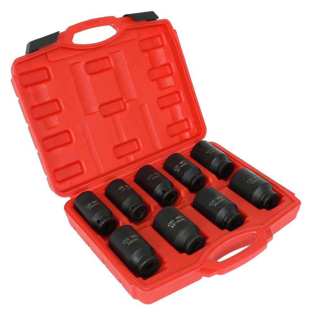 9PCS 29MM-38MM 1/2″ 6PT DEEP IMPACT SET DRIVE METRIC AXLE HUB NUT SOCKET