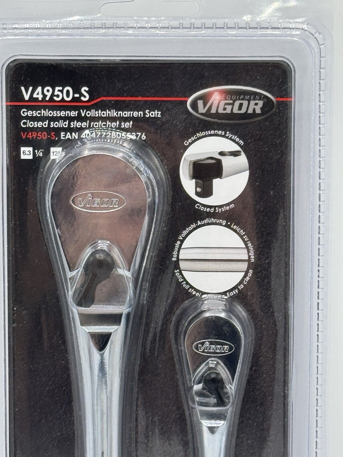 Vigor V4950-S FineTooth Reversible Ratchet Set 1/4″-1/2″ 2 Piece Closed Steel