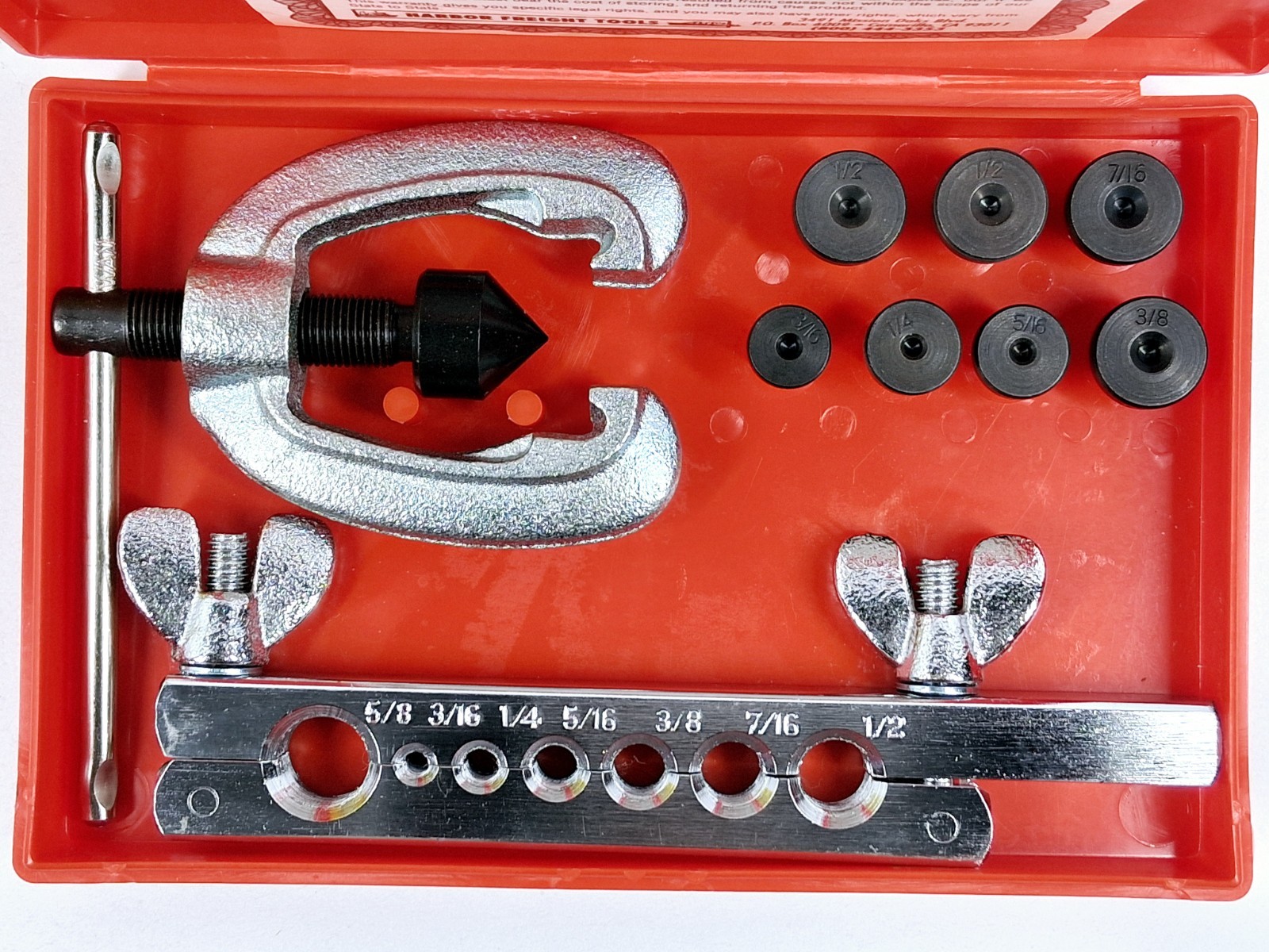 Double Flaring Tool Kit Adapters: 3/16, 1/4, 5/16, 3/8, 7/16, 1/2 P-40878 READ