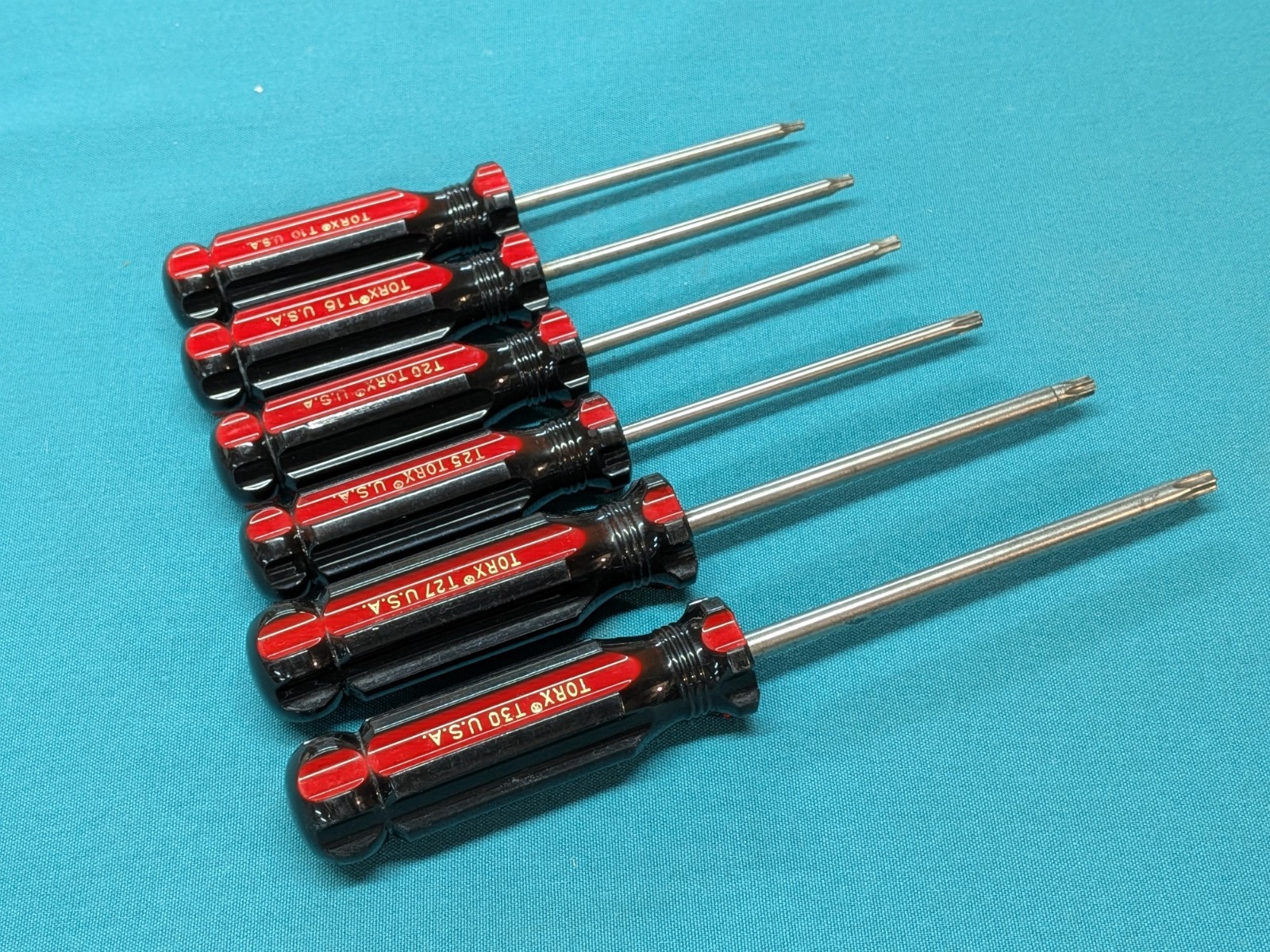 Vintage TORX ® USA 6pc Classic Screwdriver Collection T10 to T30 Red & Black VGC