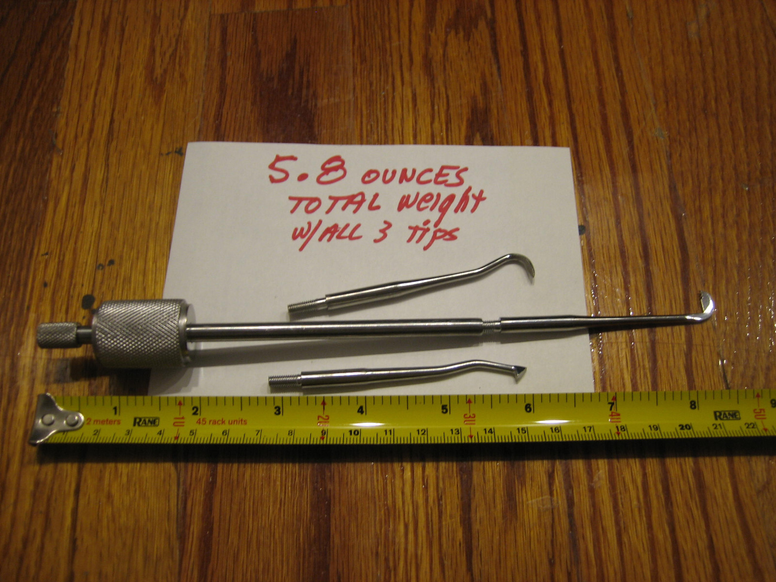 Mini Slide Hammer, w/3 tips; total less than 6 ounces, and 8 inches long w/tip