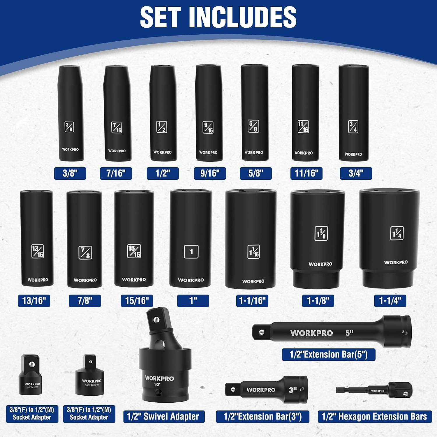 Comprehensive 1/2″ Drive Deep Impact Socket Set – 20 Pieces for All Projects
