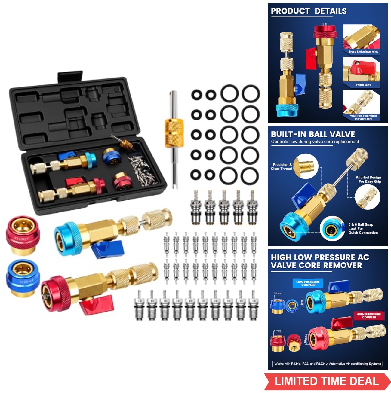 AC Valve Core Removal Tool Kit 60pcs Schrader Remover Installer R134a R1234YF