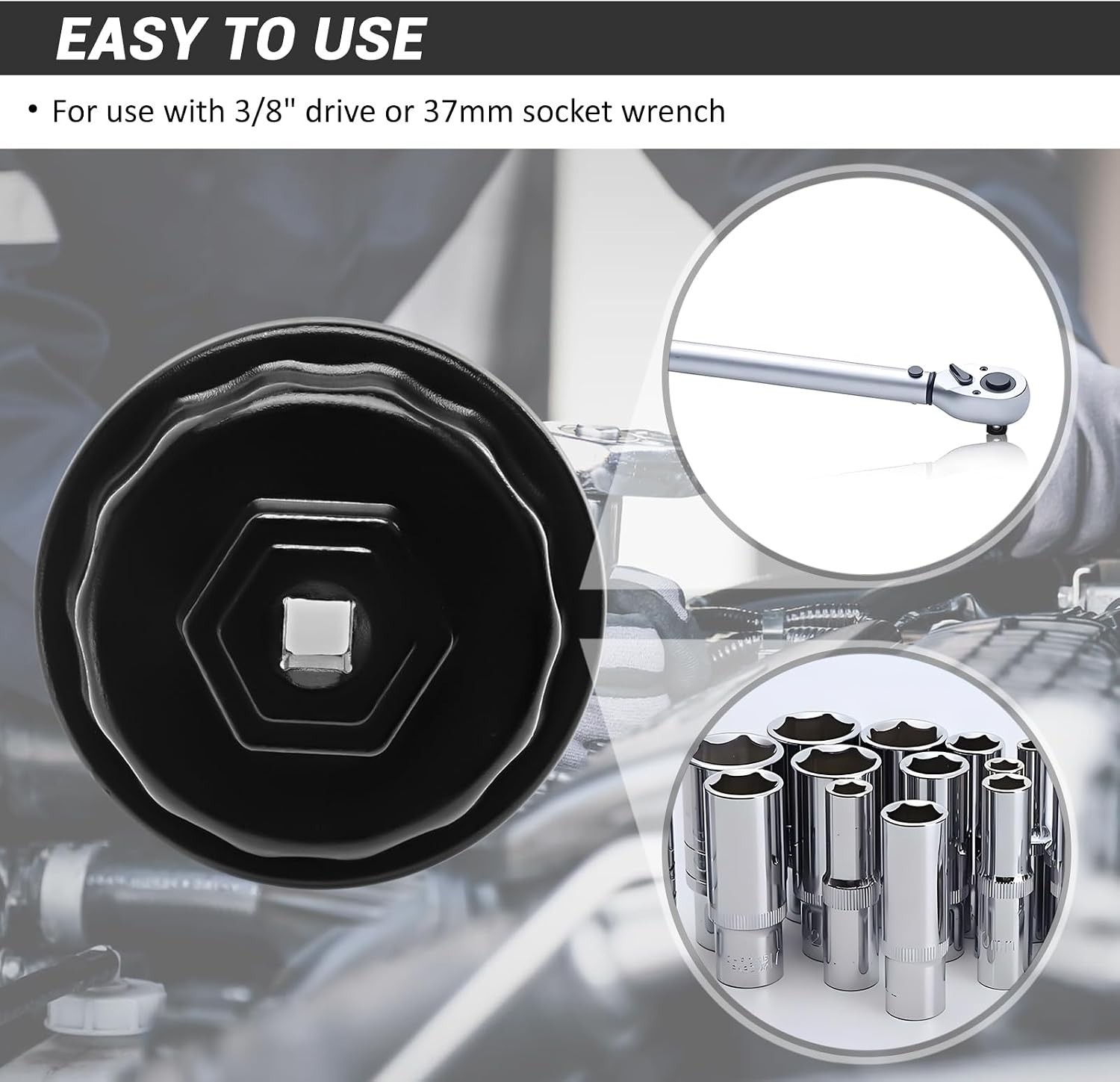 64mm Oil Filter Wrench Removal Tool Socket, 14 Flutes/4 Slots | Compatible wi…