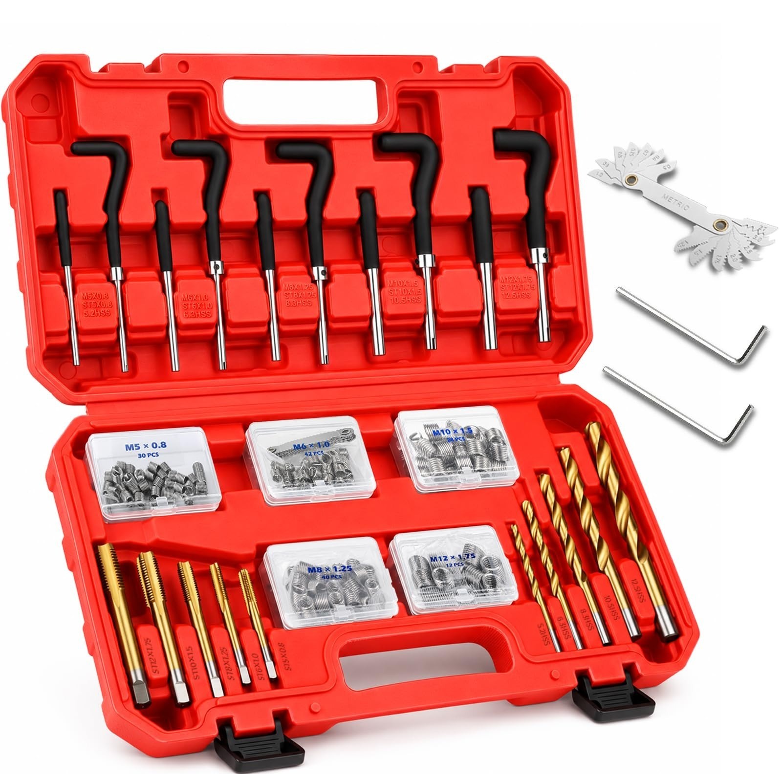 Metric Helicoil Thread Repair Kit: 131-Piece Heli Coil HSS Drills Inserts Taps &