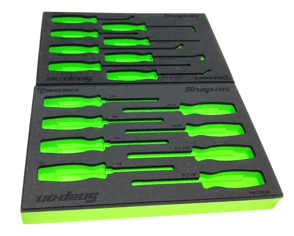 Snap-on Tools NEW 2pc GREEN FOAM ORGANIZERS Mini Screwdriver / Pick / Seal Sets