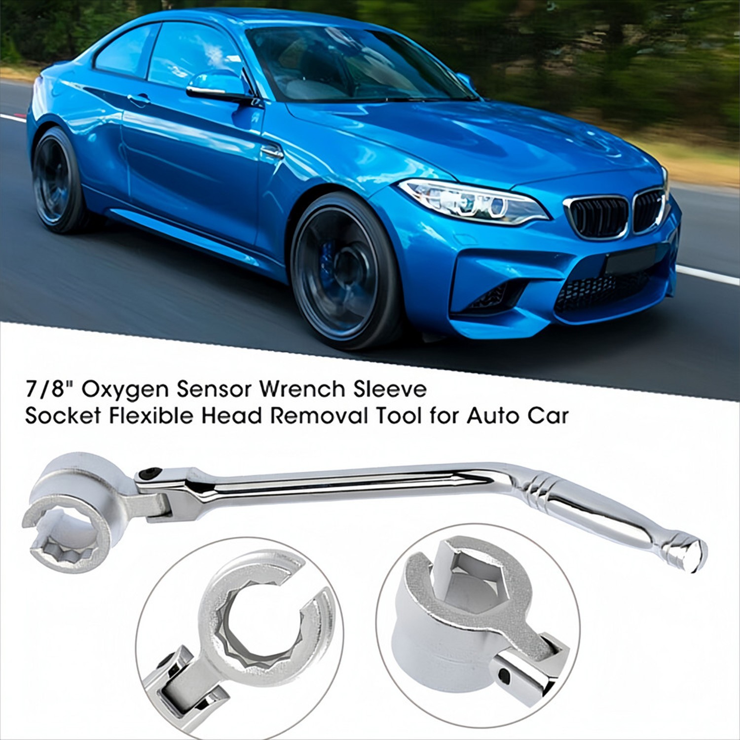 Double Sided Flexible O2 Sensor Wrench, 6 and 12 Point Socket Head 7/8″ (22mm)