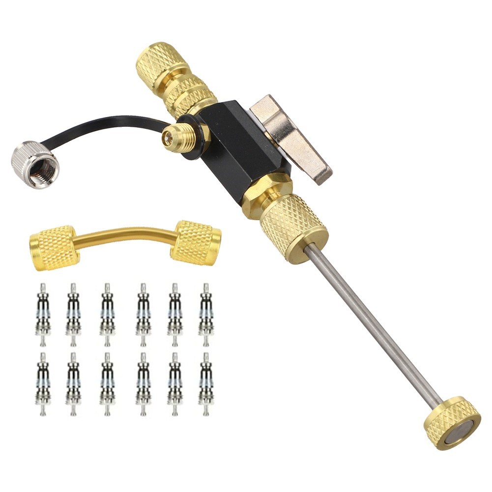 HVAC Valve Core Removal Tool Set with 14 SAE Extension and Multiple Valve Sizes