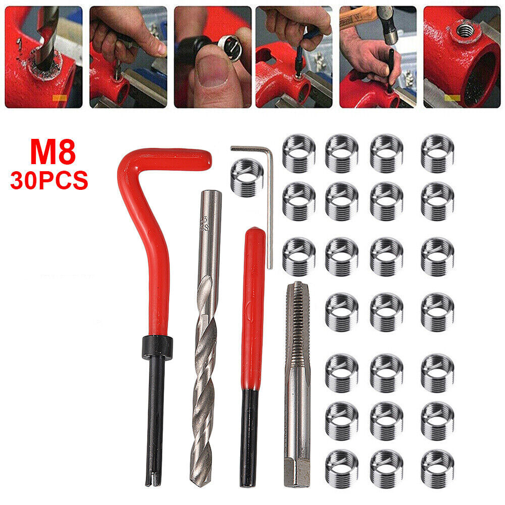 30x Metric Thread Repair Insert Kit For Helicoil Car Pro Coil Tool M8x1.25mm US