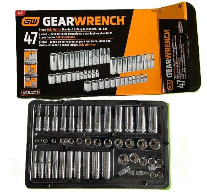 GEARWRENCH 80314D 47Pc. 1/4″ Drive 6 Pt. Socket Set, Standard & Deep, SAE/Metric