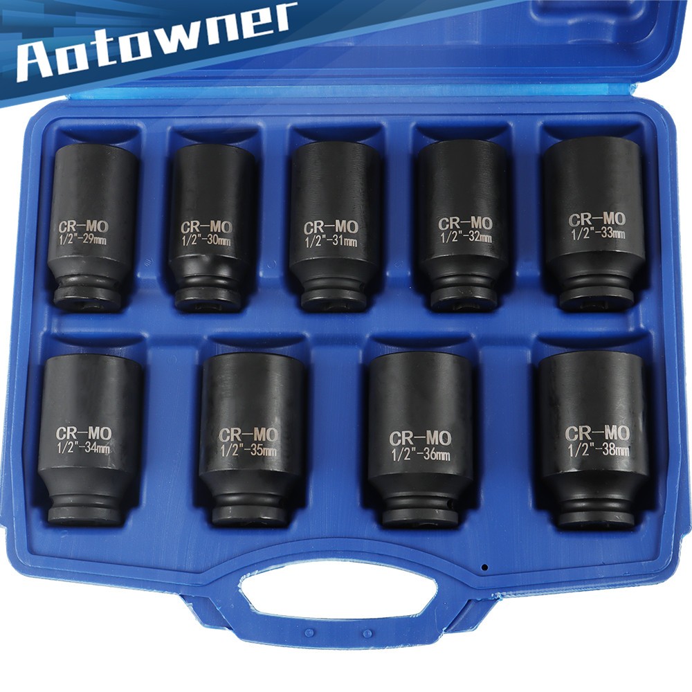 9PCS 1/2″ Drive Deep Impact Socket Set – Metric Axle Hub Nut Sockets 29-38mm