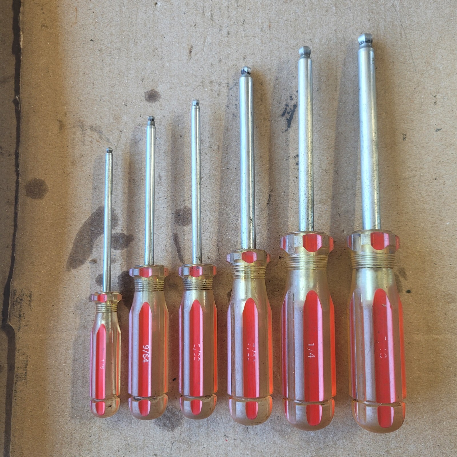 RARE Cal-Hawk BALL END SAE HEX SCREWDRIVERS 6 pc Set 1/8″-5/16″ Vintage Tools