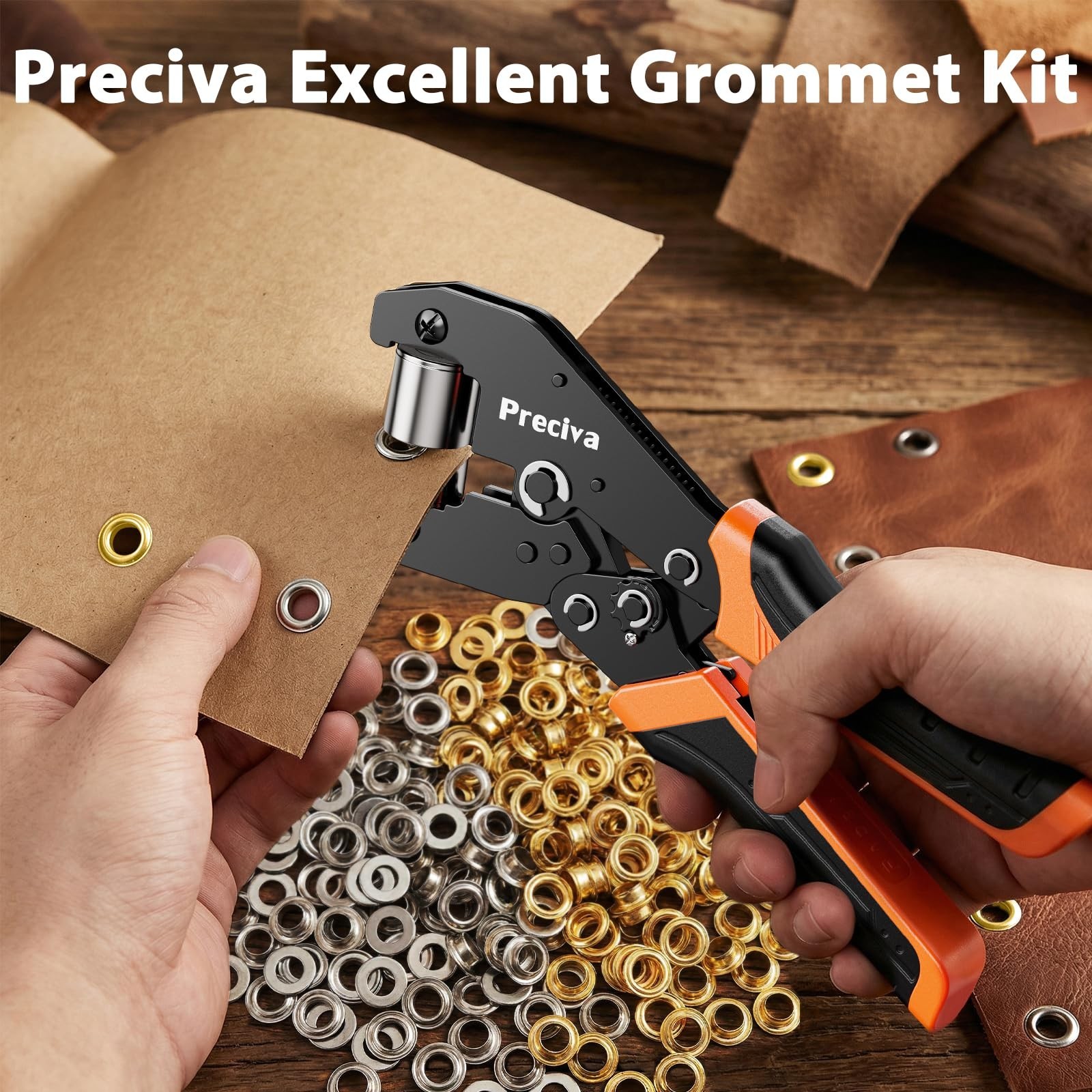 Grommet Tool Kit with 200 Eyelets & Pliers Set for Canvas, Leather, DIY Repairs