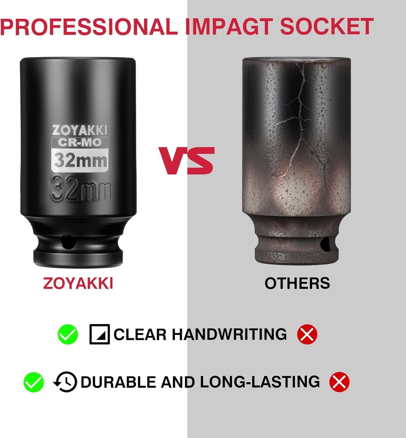 Pro Quality 1/2″ Drive 32mm 6PT Deep Impact Socket – Corrosion-Resistant CR-MO