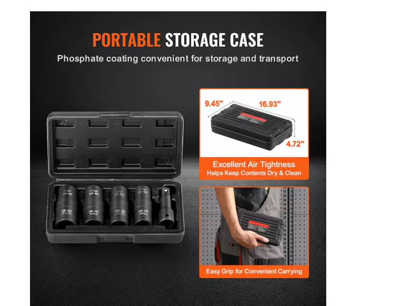 Lug Nut Impact Socket Set, 1/2 In. Drive Metric and SAE 6-Point Flip Socket Set,
