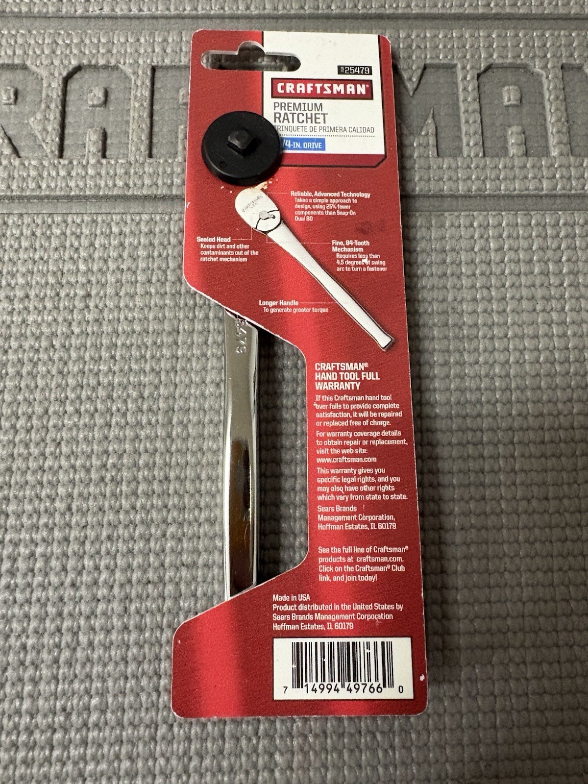 NOS Sears Craftsman 1/4” Premium Ratchet 84T 25479 USA Brand New On Original Tag