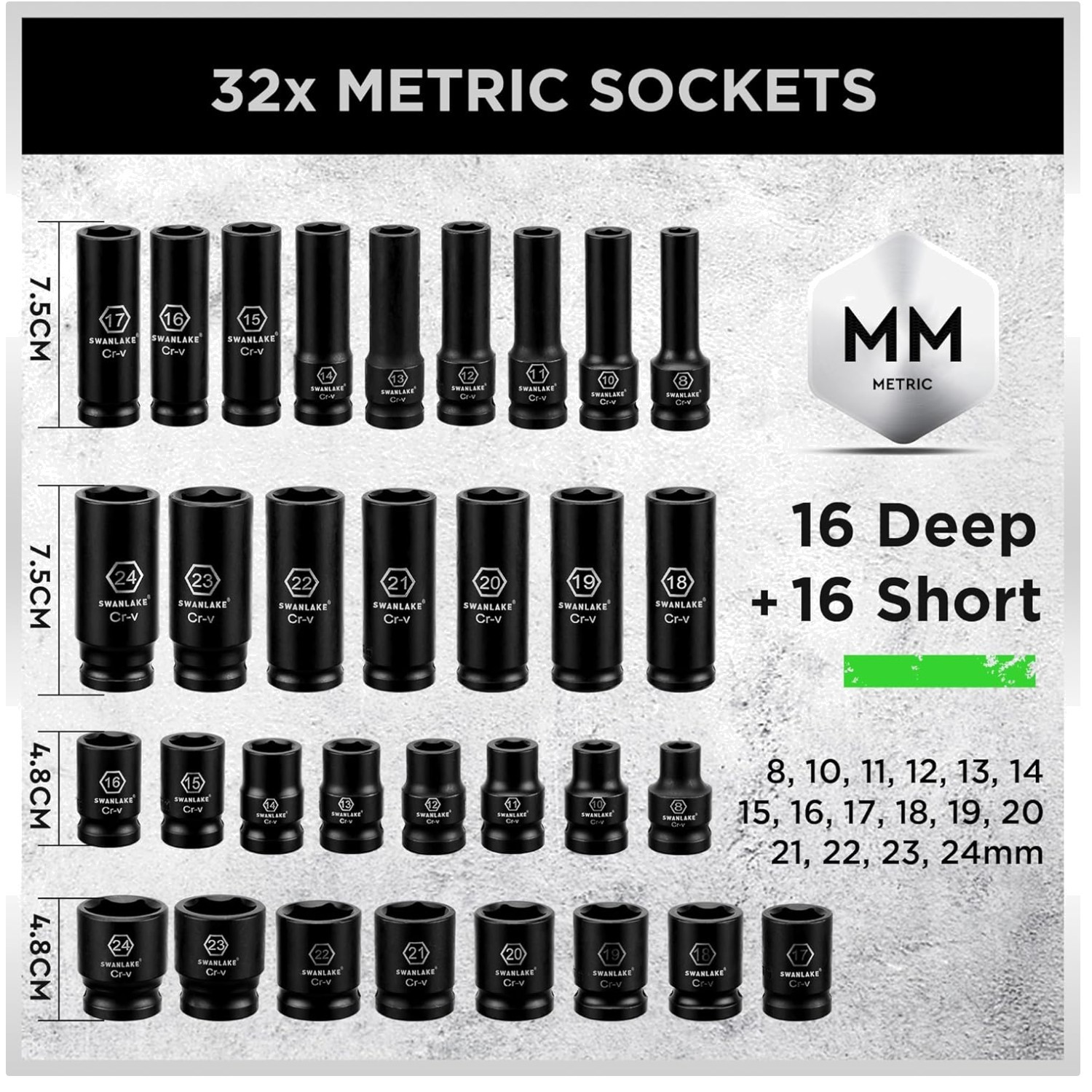 SWANLAKE 1/2″ Drive Impact Socket Set, 66-Piece St