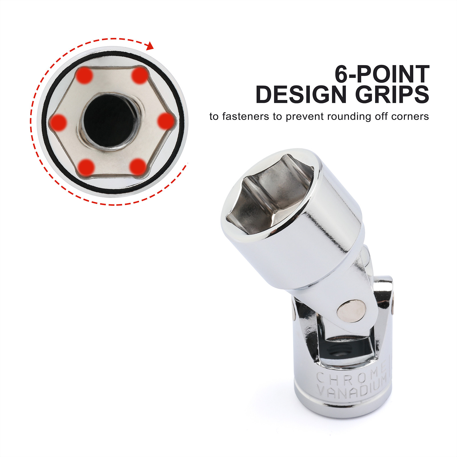 3/8″ Drive Universal Joint Socket Set 10 Pcs Flex Socket Set 6Point Cr-V 10-19mm