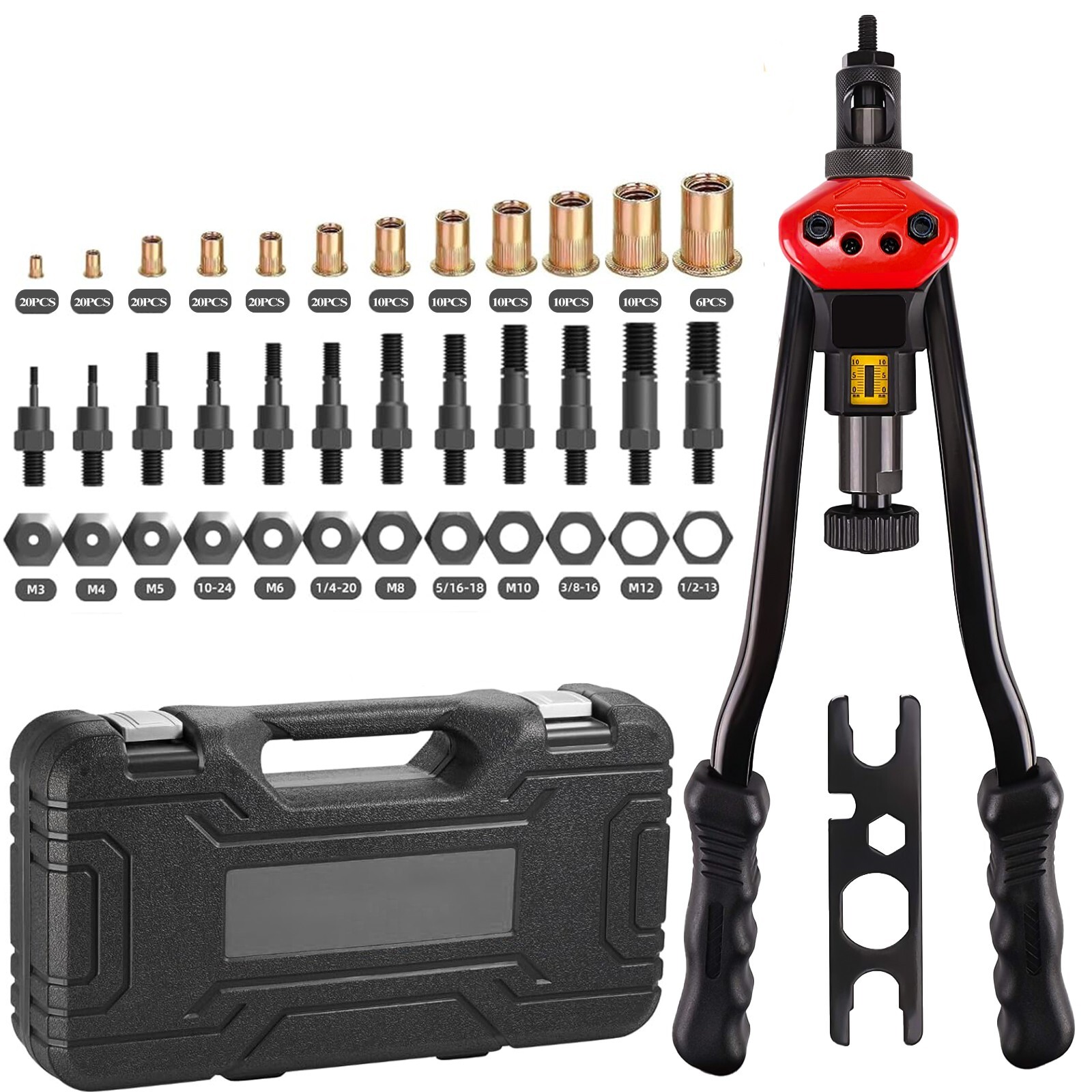 Rivet Nut Gun Kit Rivnut Setting Tools Nut Setter Tool Hand Blind Riveter 16″