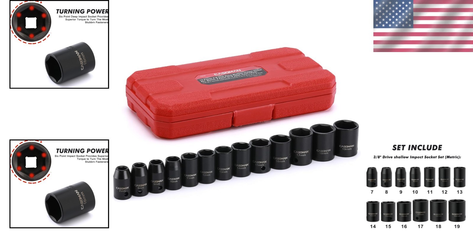 13-Piece Chrome Vanadium Impact Socket Set: 3/8-Inch Drive, Heavy Duty, Metric