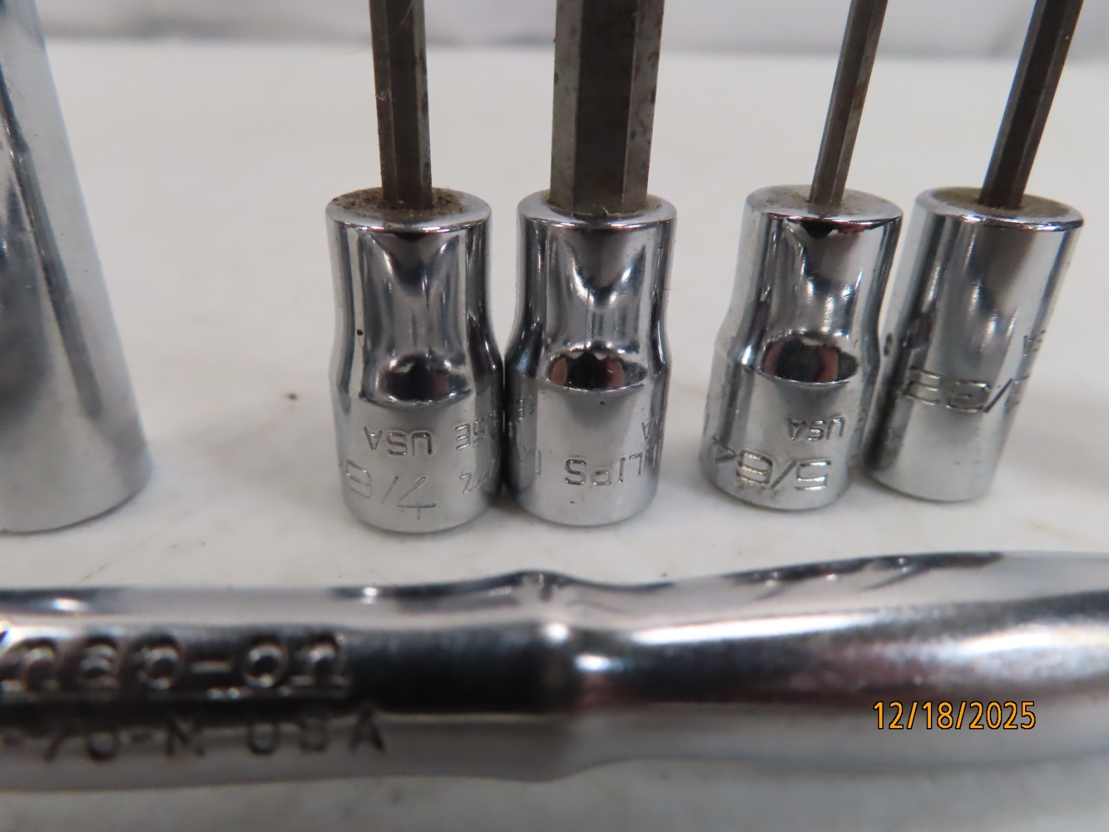 Estate Lot (11) SNAP ON TOOLS 1/4″drive Ratchet GM70M + asst Sockets CLEAN *133*