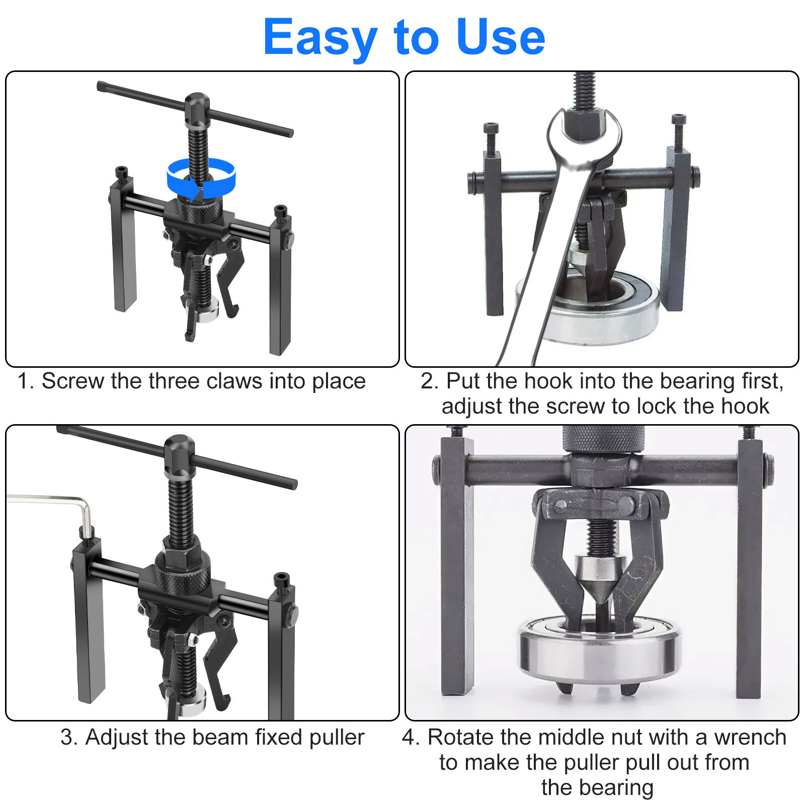 3 Jaw Steel Inner Pilot Bearing Puller Car Wheel Bushing Gear Extractor Tool