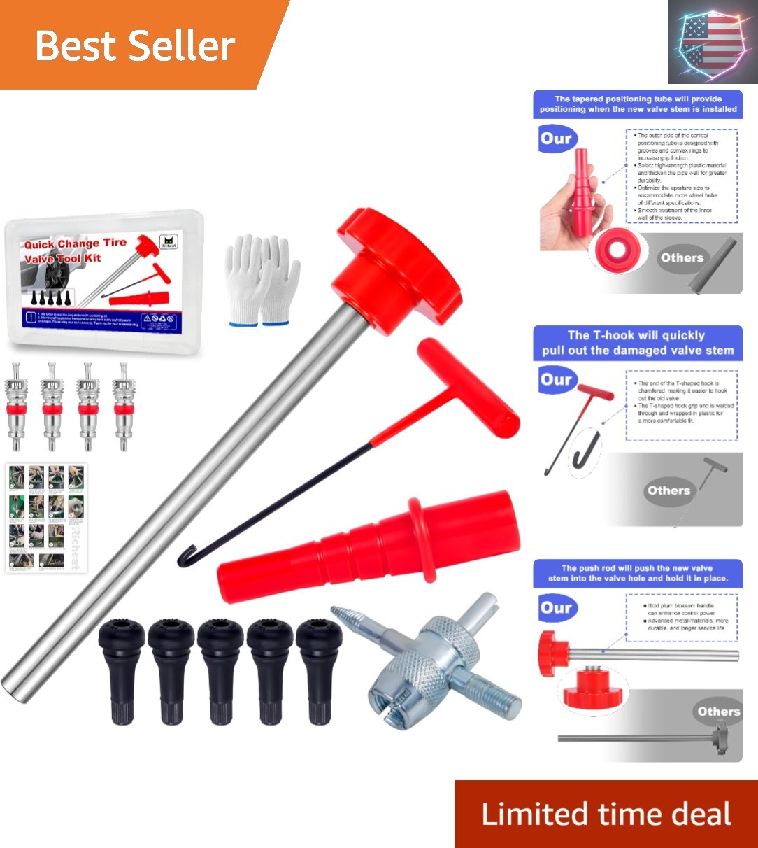 Quick Change Tire Valve Tool Kit,Tire Valve Stem Core Quickly Replacement Too…