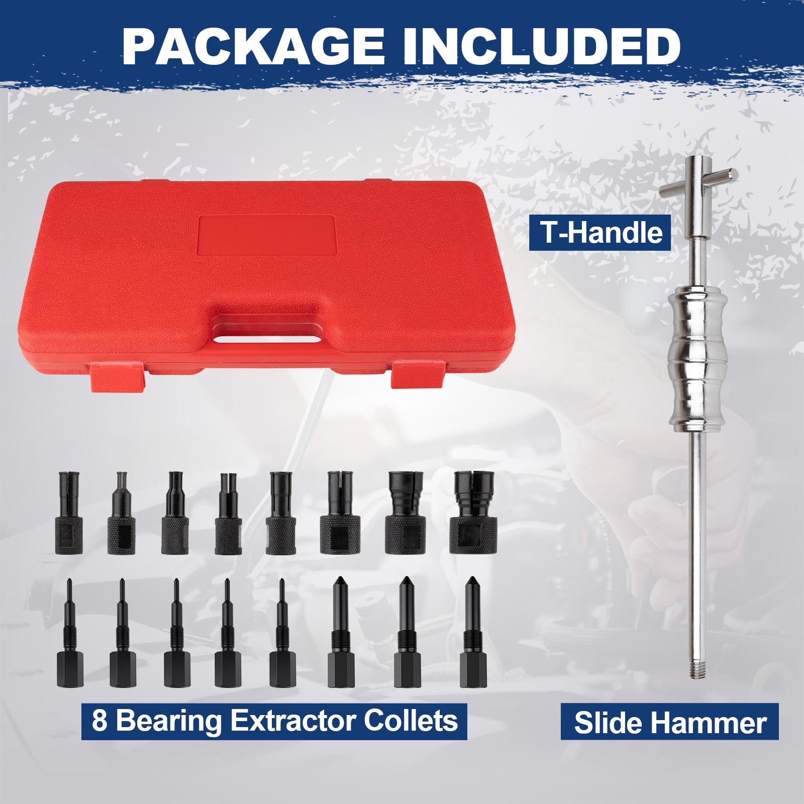 Extractor Rodamientos Internos 8-32mm con Martillo Deslizante 18 Pcs Blind Hole