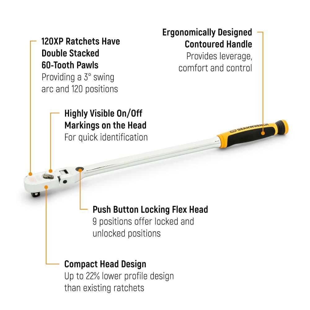 1/4 In. Drive 120XP Dual Material Handle Locking Flex Head Ratchet 9 In.