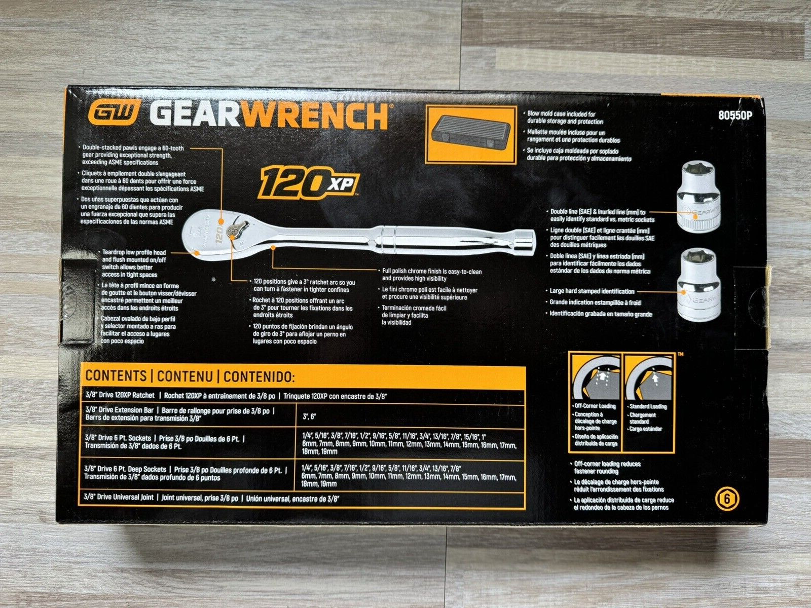 GearWrench 80550P 3/8″ Dr SAE/Metric 6pt Standard Deep Socket Set 120XP 56 Pc