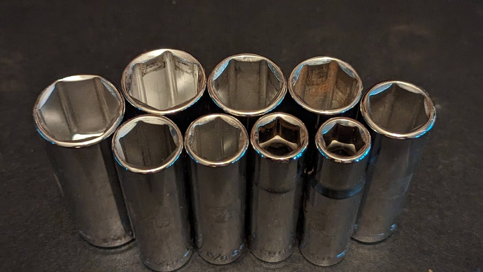 10 Craftsman Socket Set 1 15/16 7/8 13/16 3/4 11/16 5/8 9/16 1/2 S-AF 1/2″ Drive
