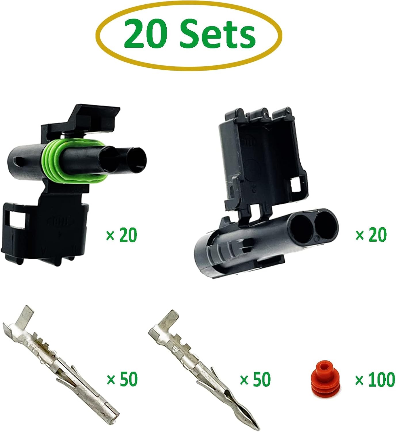 20 Kits 2 Pin Connector Weather Pack Connectors Kit 2pin/20kit, Green
