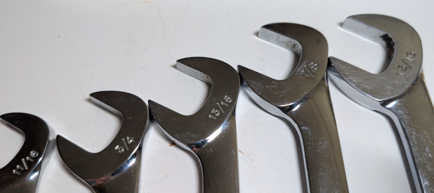 SNAP ON TOOLS 10PC 6-POINT SAE 4 WAY ANGLE OPEN-END WRENCH SET 3/8 – 15/16 USA