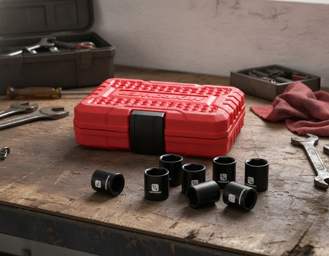 3/8-Inch Drive Shallow Impact Socket Set, 12 Pc, SAE, 6 Point, Black Phosphate