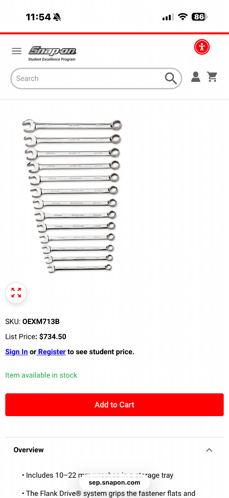 Snap On OEXLM – 10 Pc Metric Flank Drive Plus 12 Pt Combination Wrench Set