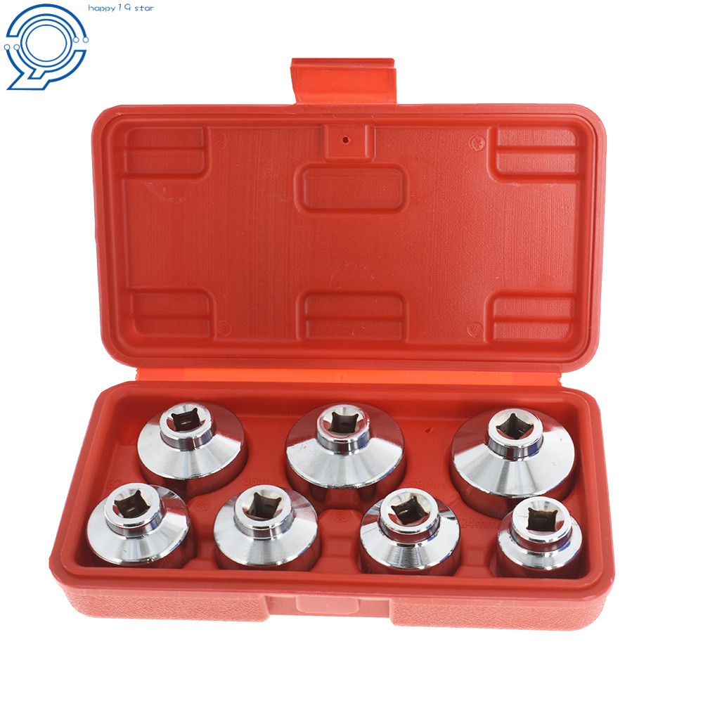 7Pcs Socket Set Tool Kit w/ Box Paper Cartridge Housing Oil Filter Cap Wrench