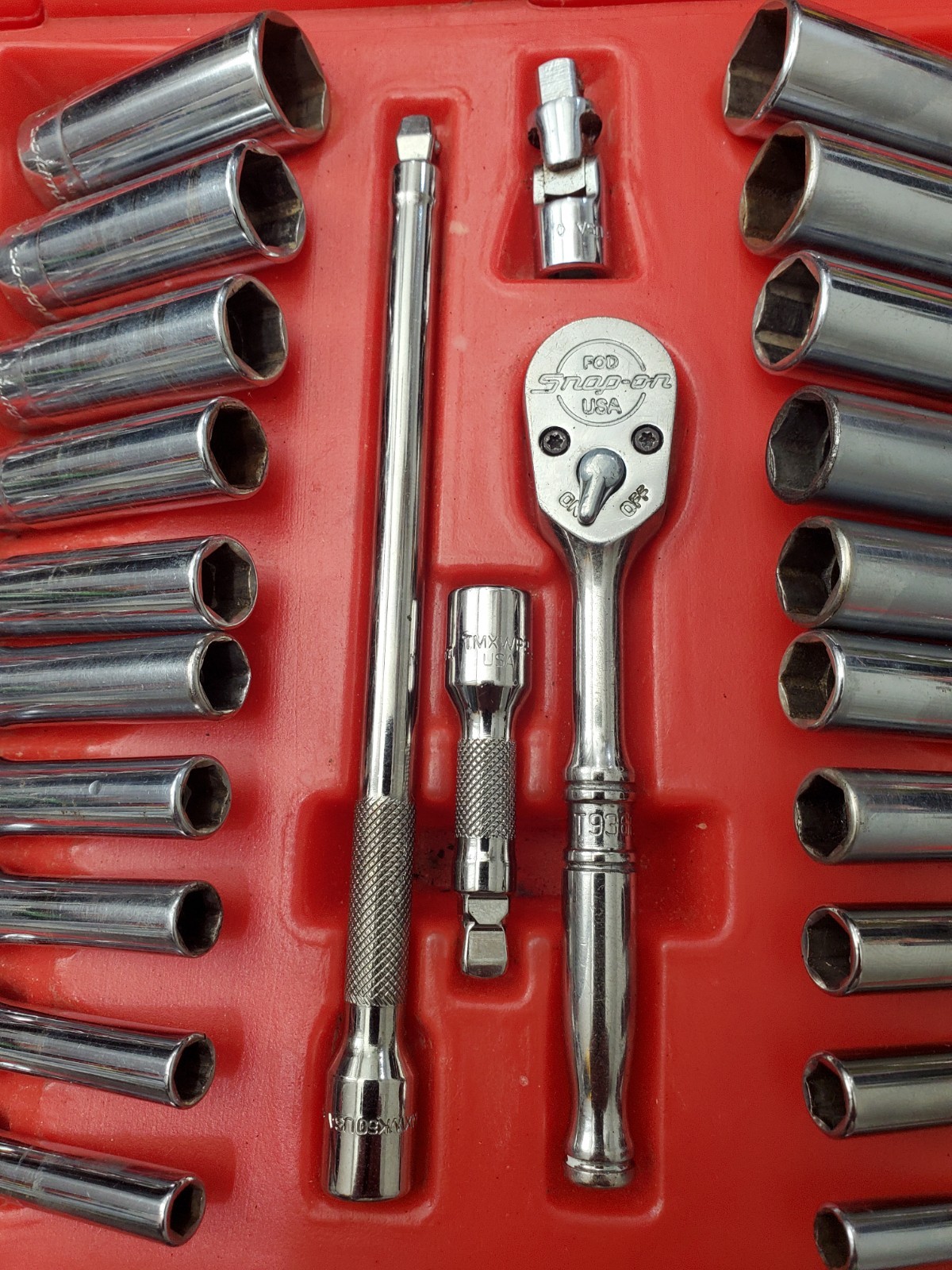 50 Pcs Snap On 1/4″ Dr General Service Set Metric SAE Sockets Ratchet 144TMPB +6