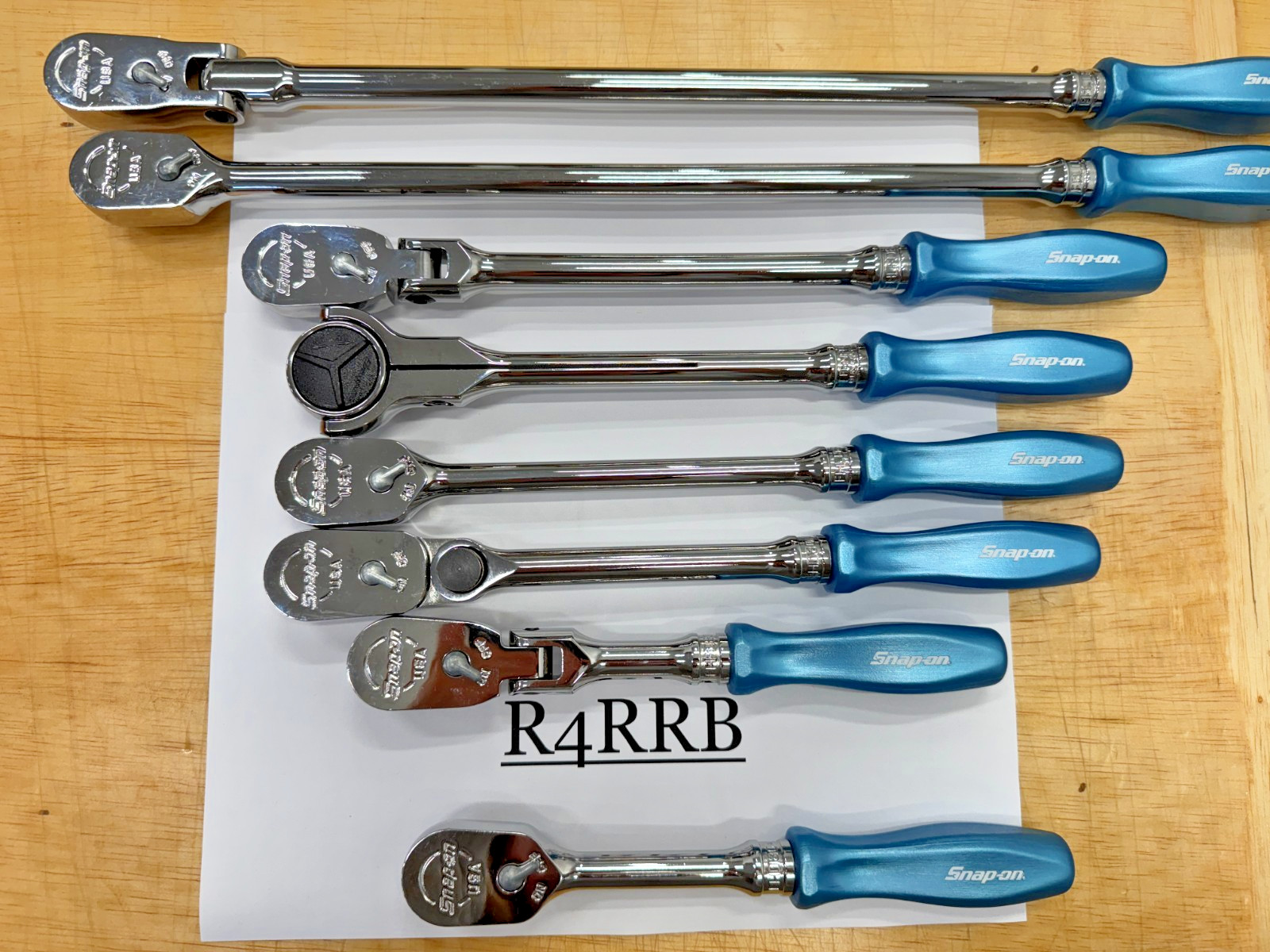 Snap-on Tools USA NOS 8pc PEARL BLUE Hard Handle 3/8″ Fixed Flex Ratchet Lot Set