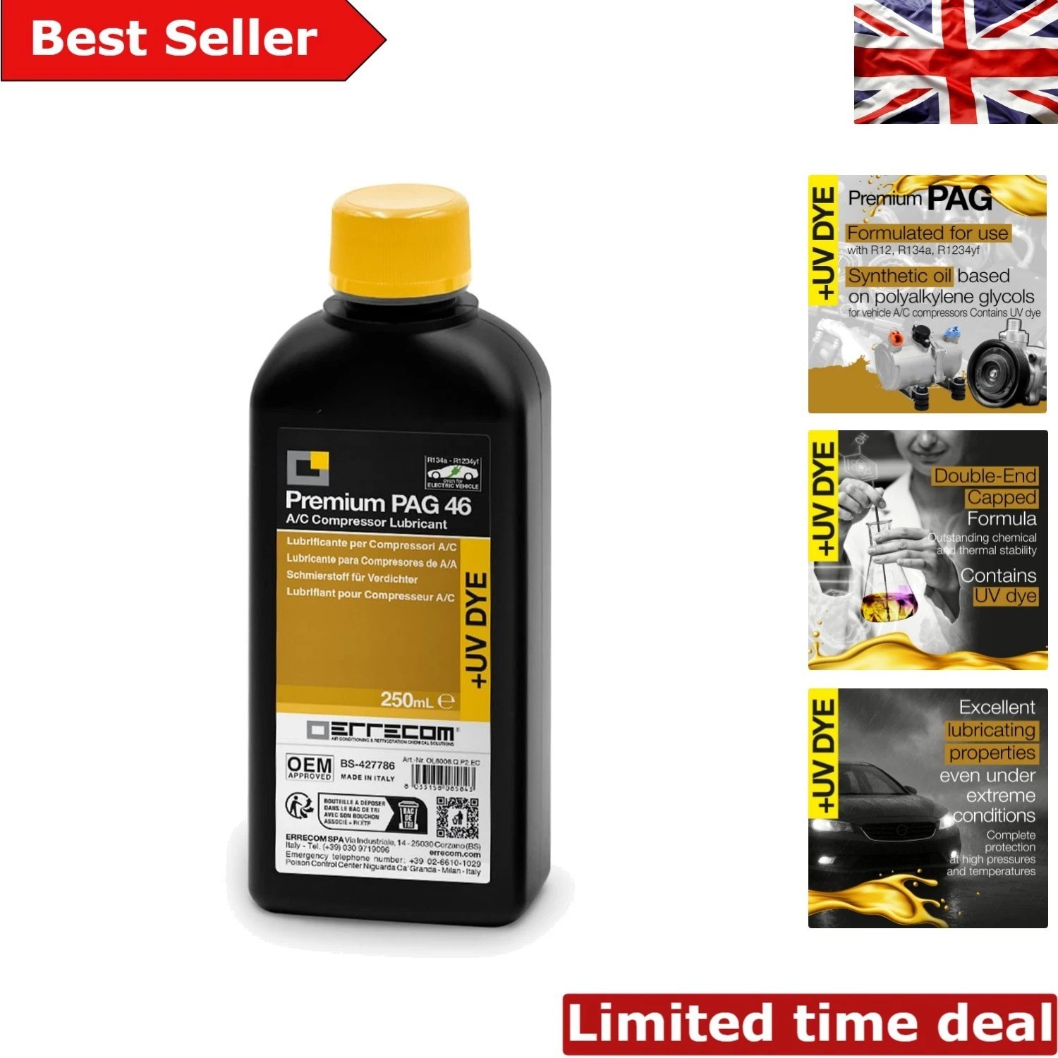 250mL UV Dye PAG 46 A/C Compressor Oil – Prevents Corrosion & Ensures Efficiency