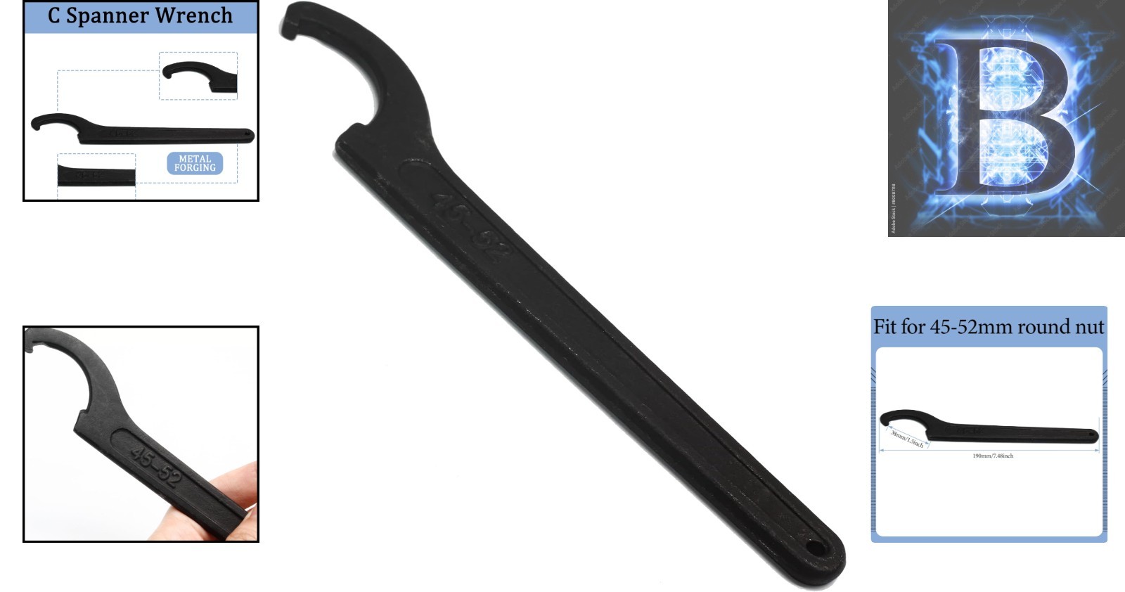 7.48» C Hook Spanner – Adjustable Tool for Precision on Round Nuts