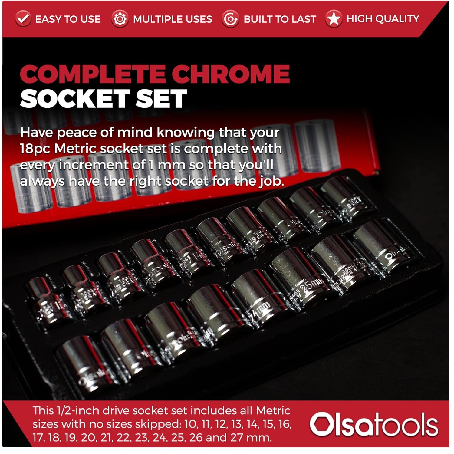 18pc Metric Shallow Socket Set – Chrome Vanadium