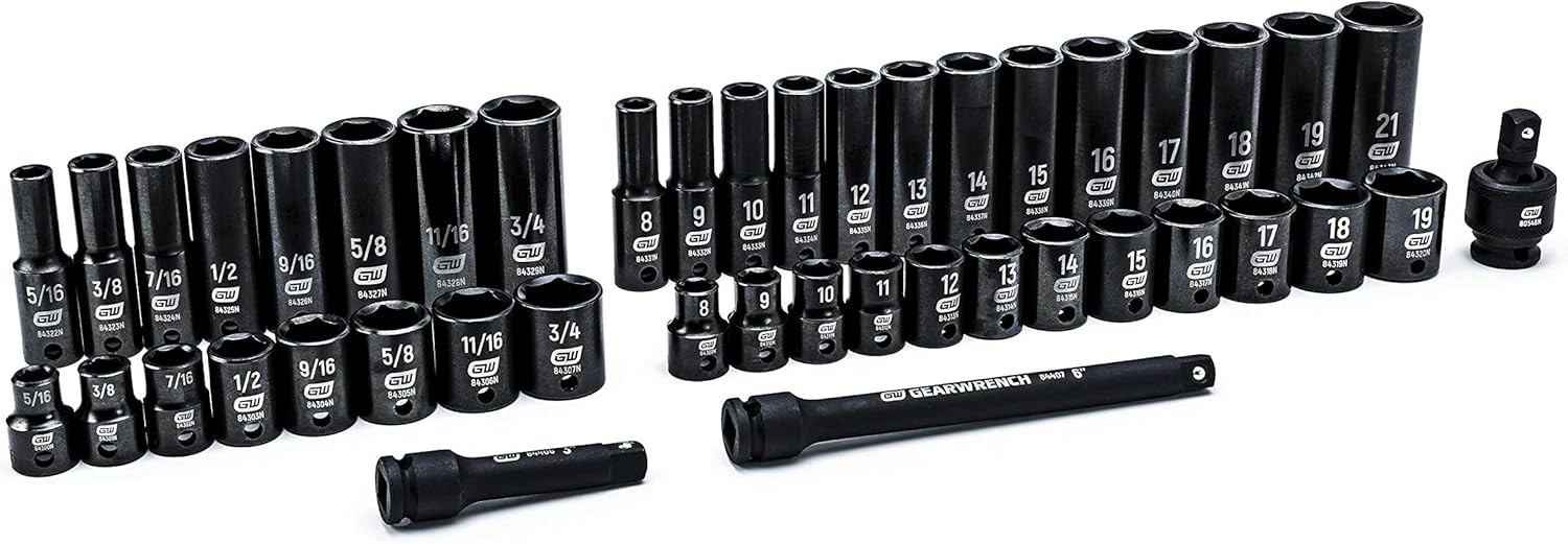 44 Pc. 3/8″ Drive 6 Point Standard & Deep Impact SAE/Metric Socket Set – 84916N