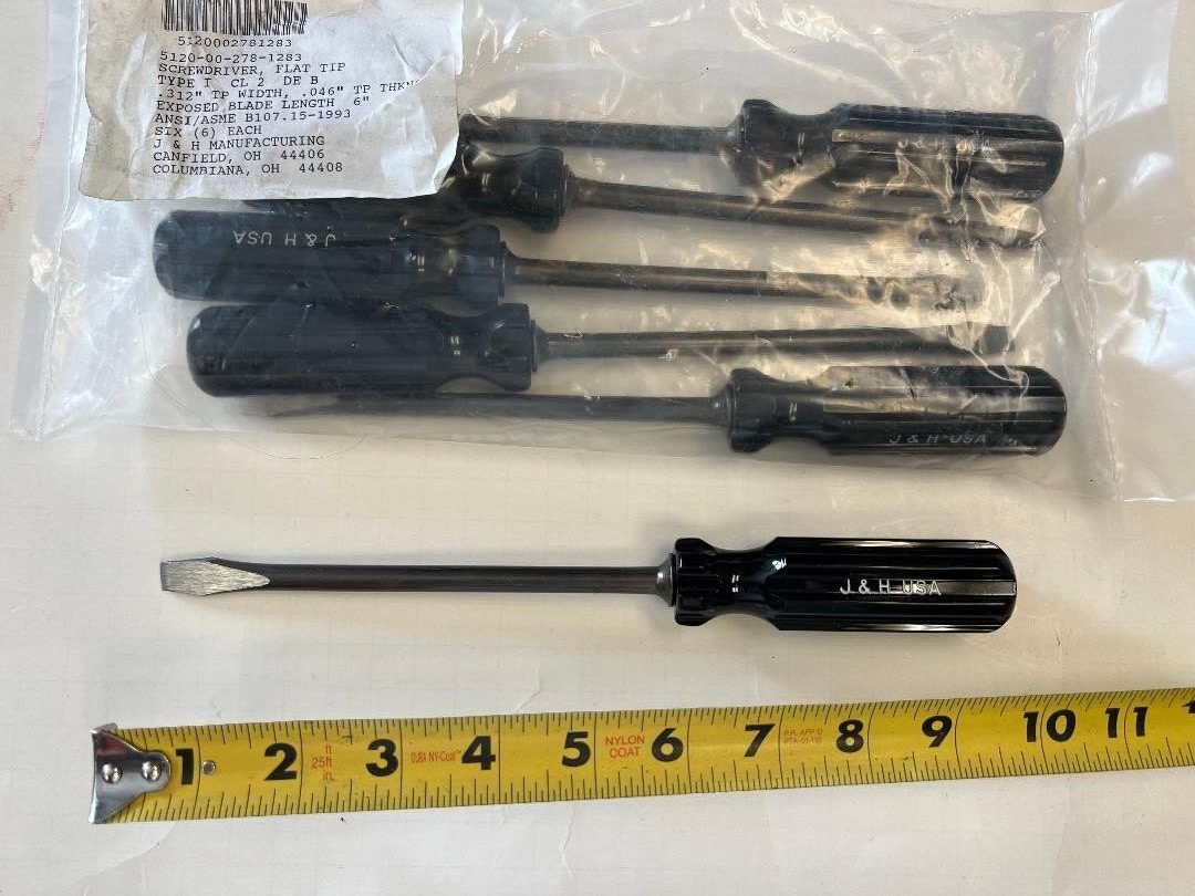 USA Made Slotted Screwdiver 6-Pack J&H 10″ Long