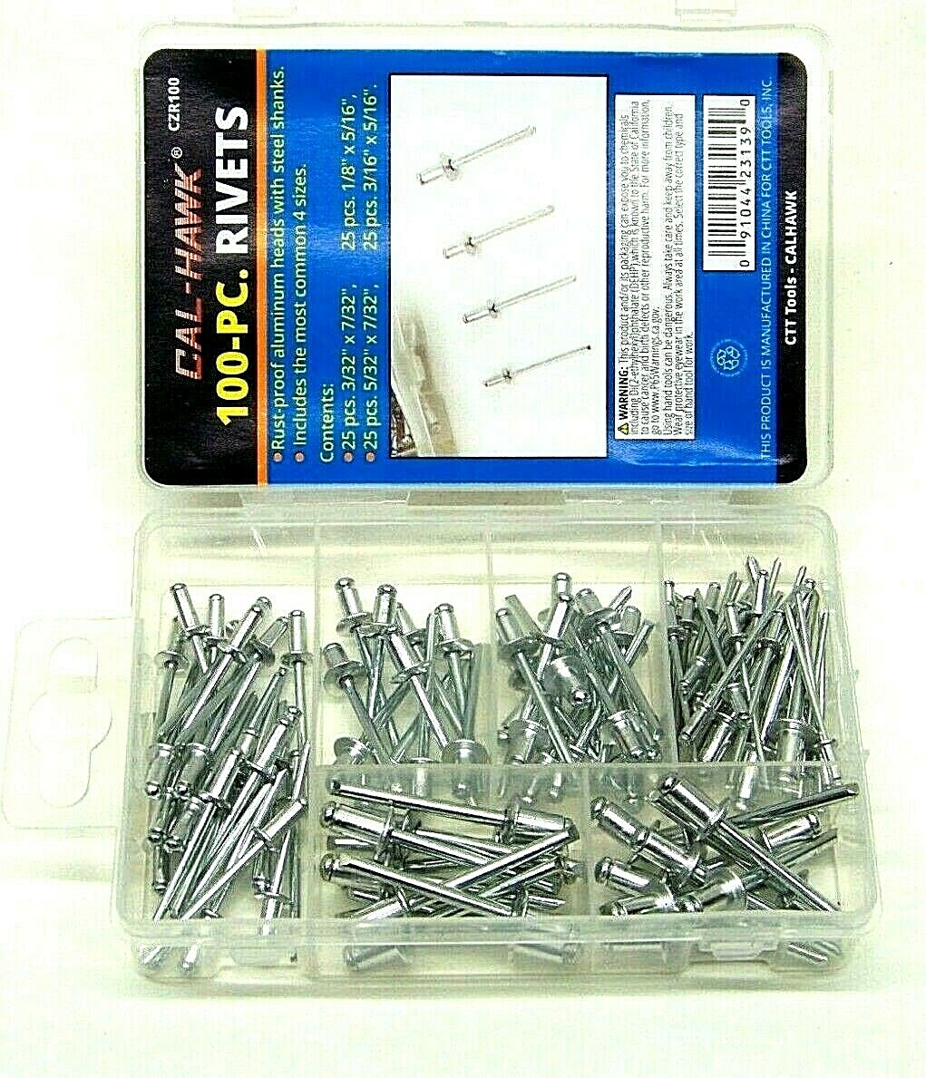 8″ Hand Rivet Gun Pop Riveter Aluminum W/ 100 Rivets 3/32″ 1/8″ 5/32″ 3/16″ H-D