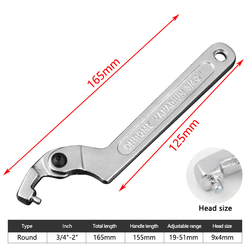 Adjustable Hook Wrench 19–170mm C Round Spanner Tool Slotted Retaining Universal